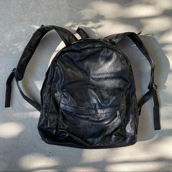 Handbags - Black Skull Print studded backpack